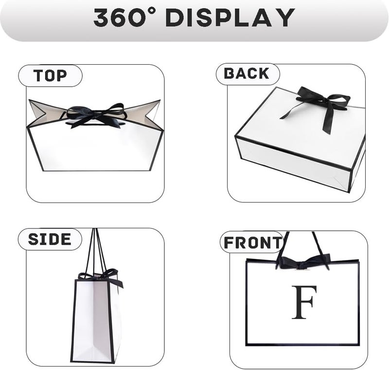 QLSKO Initial Gift Bag with Bow Ribbon Personalized Horizontal Paper Bag Monogrammed Birthday Gifts for Women Men (F-Small) - Image 3
